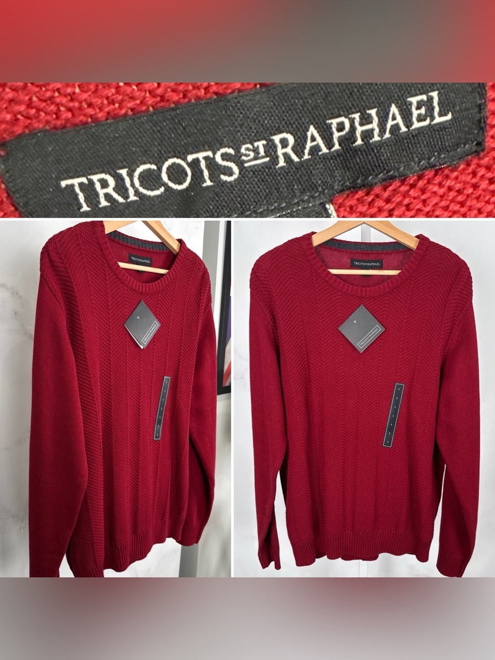 TRICOTS ST RAPHAEL RED LONG SLEEVE PULLOVER SWEATER L 100% Cotton NEW $70